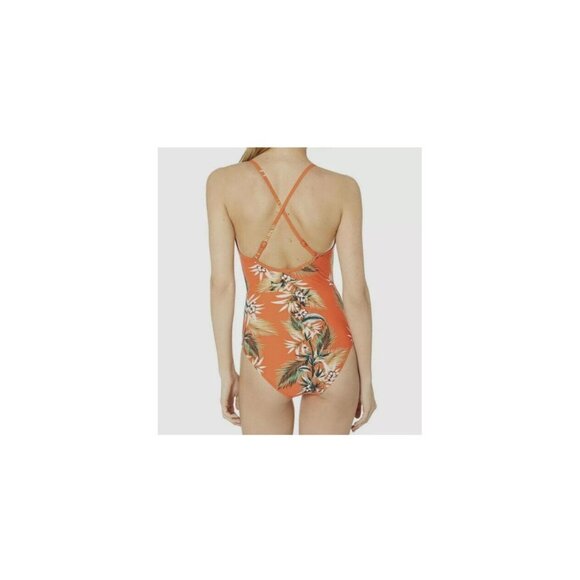 Seafolly Swimwear Women's Orange Floral Ring-Detail One-Piece Swimsuit‎ SZ USA 4 - Picture 8 of 8